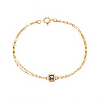 Βραχιόλι Senza Silver 925 Gold Plated, τετράγωνο με μωβ ζιργκόν