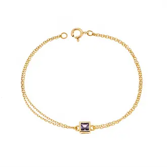 Βραχιόλι Senza Silver 925 Gold Plated, τετράγωνο με μωβ ζιργκόν