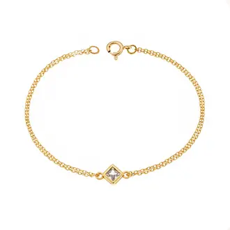 Βραχιόλι Senza Silver 925 Gold Plated, ρόμβος με διαφανές ζιργκόν
