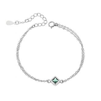 Βραχιόλι Senza Silver 925, ρόμβος με πράσινο ζιργκόν