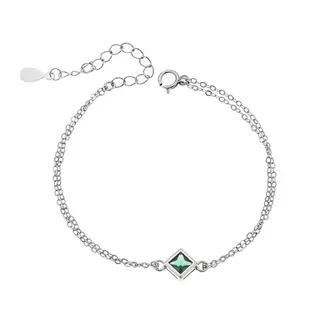 Βραχιόλι Senza Silver 925, ρόμβος με πράσινο ζιργκόν