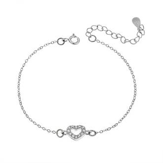 Βραχιόλι Senza Silver 925, καρδιά με ζιργκόν