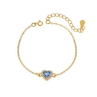 Βραχιόλι Senza Silver 925, επιχρυσωμένη καρδιά με aquamarine ζιργκόν
