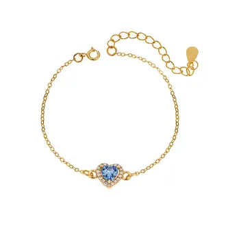 Βραχιόλι Senza Silver 925, επιχρυσωμένη καρδιά με aquamarine ζιργκόν