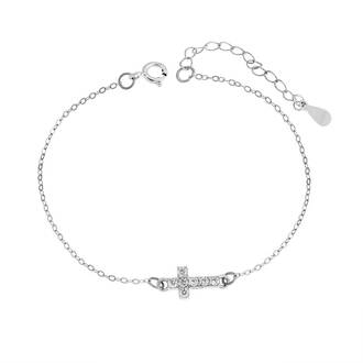 Βραχιόλι Senza Silver 925, επιπλατινωμένος σταυρός με ζιργκόν