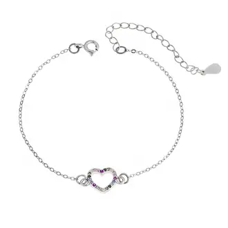 Βραχιόλι Senza Silver 925, επιπλατινωμένη καρδιά με ζιργκόν πέτρες