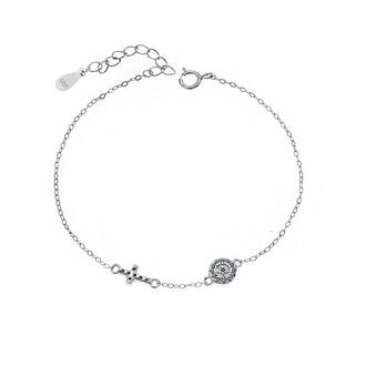 Βραχιόλι Senza Silver 925, Ματάκι και σταυρός με τυρκουάζ ζιργκόν