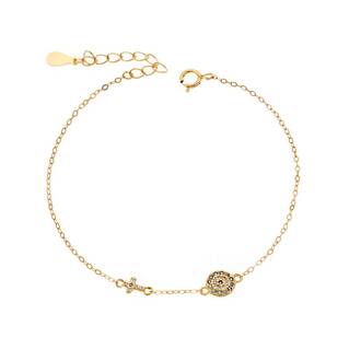 Βραχιόλι Senza Silver 925 Gold Plated, Ματάκι γαλάζιο και σταυρός με ζιργκόν