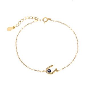 Βραχιόλι Senza Silver 925 Gold Plated, Ματάκι με σμάλτο και πέταλο με ζιργκόν