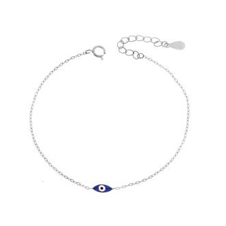Βραχιόλι Senza Silver 925, μπλε ματάκι με σμάλτο