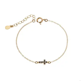Βραχιόλι Senza Silver 925 Gold Plated, σταυρός με μαύρα &amp; λευκά ζιργκόν διπλής όψης