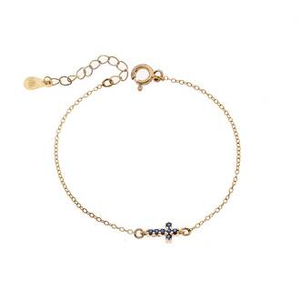 Βραχιόλι Senza Silver 925 Gold Plated, σταυρός με μπλε &amp; λευκά ζιργκόν διπλής όψης