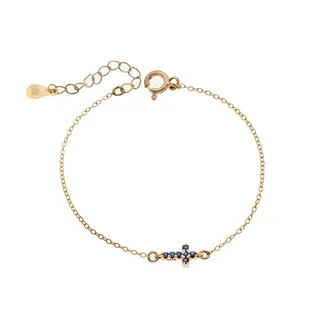 Βραχιόλι Senza Silver 925 Gold Plated, σταυρός με μπλε &amp; λευκά ζιργκόν διπλής όψης