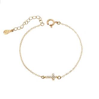 Βραχιόλι Senza Silver 925 Gold Plated, σταυρός με ζιργκόν διπλής όψης