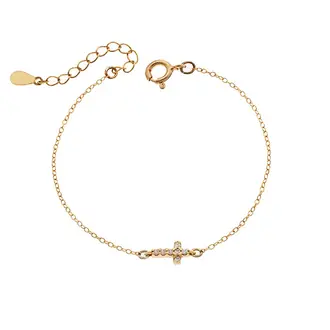 Βραχιόλι Senza Silver 925 Gold Plated, σταυρός με φούξια &amp; λευκά ζιργκόν διπλής όψης