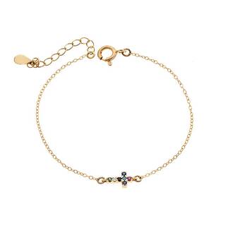 Βραχιόλι Senza Silver 925 Gold Plated, σταυρός με πολύχρωμα &amp; λευκά ζιργκόν διπλής όψης