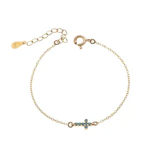Βραχιόλι Senza Silver 925 Gold Plated, σταυρός με τυρκουάζ &amp; λευκά ζιργκόν διπλής όψης