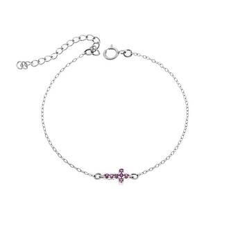 Βραχιόλι Senza Silver 925, σταυρός με φούξια &amp; λευκά ζιργκόν διπλής όψης