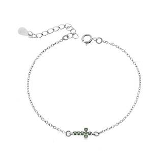 Βραχιόλι Senza Silver 925, σταυρός με πράσινα &amp; λευκά ζιργκόν διπλής όψης