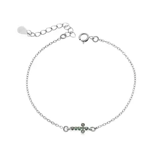 Βραχιόλι Senza Silver 925, σταυρός με πράσινα &amp; λευκά ζιργκόν διπλής όψης