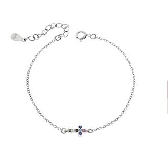 Βραχιόλι Senza Silver 925, σταυρός με πολύχρωμα &amp; λευκά ζιργκόν διπλής όψης