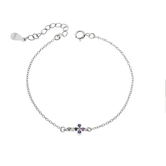 Βραχιόλι Senza Silver 925, σταυρός με πολύχρωμα &amp; λευκά ζιργκόν διπλής όψης