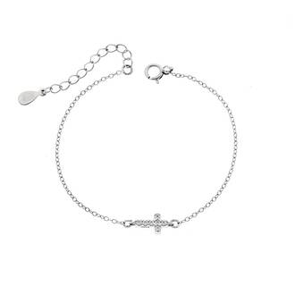 Βραχιόλι Senza Silver 925, σταυρός με ζιργκόν διπλής όψης