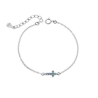 Βραχιόλι Senza Silver 925, σταυρός με τυρκουάζ &amp; λευκά ζιργκόν διπλής όψης