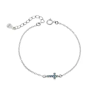 Βραχιόλι Senza Silver 925, σταυρός με τυρκουάζ &amp; λευκά ζιργκόν διπλής όψης