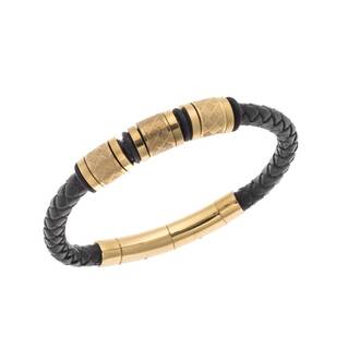 Βραχιόλι Senza Men&#039;s Steel Black Leather Strap