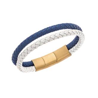 Βραχιόλι Senza Men&#039;s Steel Blue &amp; White Leather Strap