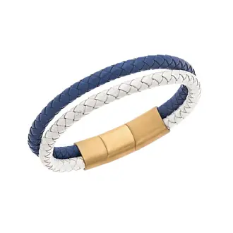 Βραχιόλι Senza Men&#039;s Steel Blue &amp; White Leather Strap