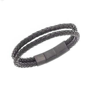 Βραχιόλι Senza Men&#039;s Steel Black Leather Strap