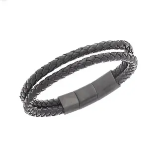 Βραχιόλι Senza Men&#039;s Steel Black Leather Strap