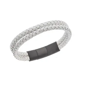 Βραχιόλι Senza Men&#039;s Steel White Leather Strap