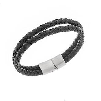 Βραχιόλι Senza Men&#039;s Steel Black Leather Strap