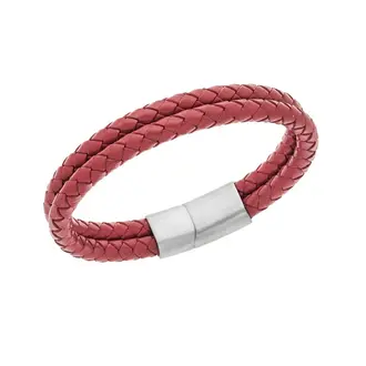 Βραχιόλι Senza Men&#039;s Steel Red Leather Strap
