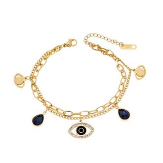 Βραχιόλι Senza Gold Plated Steel, Aλυσιδωτό με strass και μαύρη πλάκα
