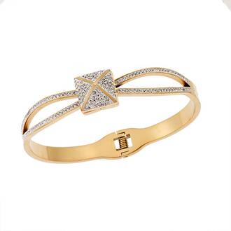 Βραχιόλι Senza Steel Gold Plated, Χειροπέδα με λευκές πέτρες