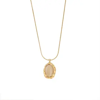 Μενταγιόν Senza Gold Plated Stainless Steel, Με μπεζ πέτρα