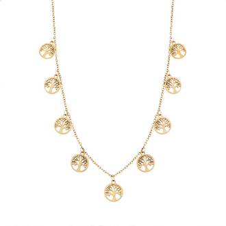 Κολιέ Senza Gold Plated Stainless Steel, Κρεμαστά Δέντρα της Ζωής