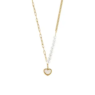 Κολιέ Senza Gold Plated Stainless Steel, Καρδιά με φίλντισι και πέρλες
