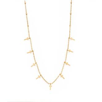 Κολιέ Senza Gold Plated Stainless Steel, Με κρεμαστά Σταυρουδάκια