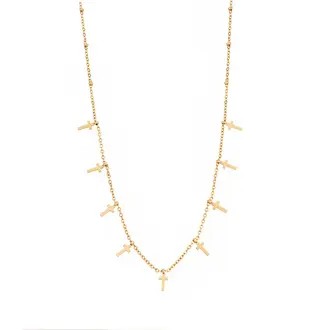 Κολιέ Senza Gold Plated Stainless Steel, Με κρεμαστά Σταυρουδάκια