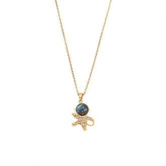 Μενταγιόν Senza Gold Plated Stainless Steel, Αστροναύτης με λευκές πέτρες