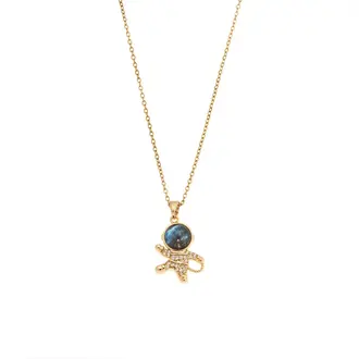 Μενταγιόν Senza Gold Plated Stainless Steel, Αστροναύτης με λευκές πέτρες