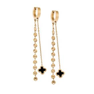 Σκουλαρίκια Γυναικεία SENZA Gold Plated Steel, με μαύρες πέτρες