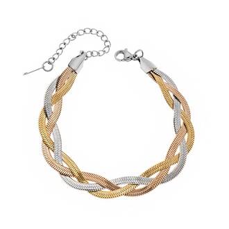 Βραχιόλι Senza Gold Plated Steel, πλεξούδα με τριπλή αλυσίδα σε τρία χρώματα