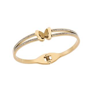 Βραχιόλι Senza Steel Gold Plated, Χειροπέδα με λευκές πέτρες και λευκά strass