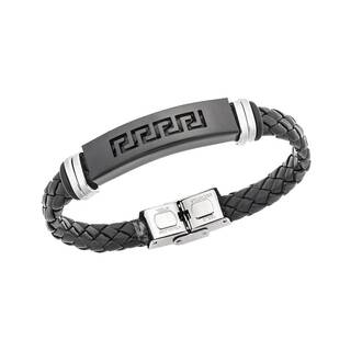 Βραχιόλι Senza Men&#039;s Steel, Ατσάλι με μαίανδρο και μαύρη δερματίνη